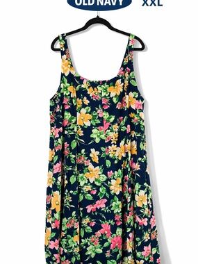 Old Navy Navy Floral Romantic style dress Linen Blend XXL sleeveless